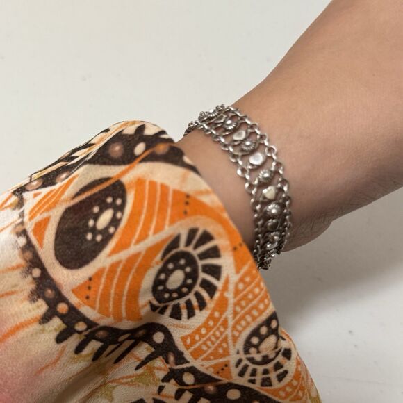 Vintage Sterling Heart Pattern Bracelet - Picture 2 of 5